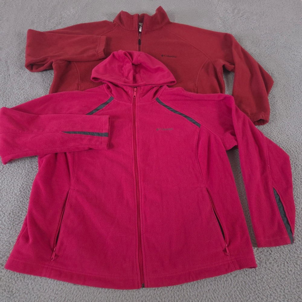 LOT OF 2 Columbia Jacket Women 3X Red Pink Benton Springs Fleece Full Zip Hooded